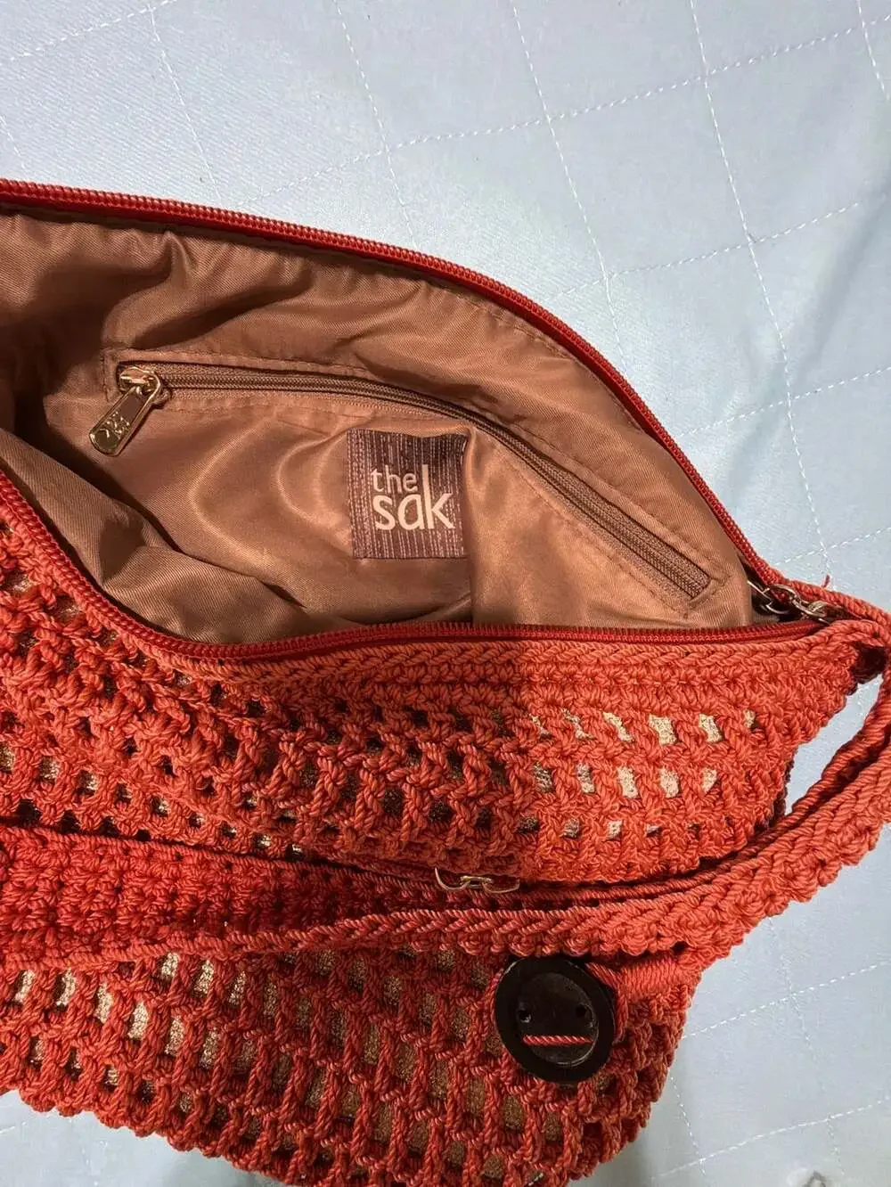 The Sak Crochet Hobo Zip Shoulder Bag, Burnt Orange